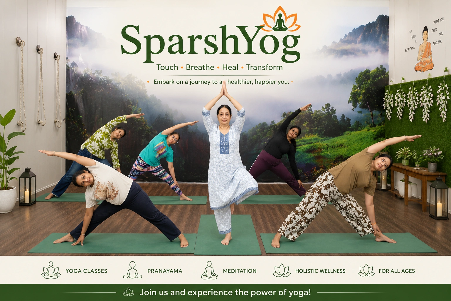 Sparsh Yog yoga classes in West Delhi — Gold Medalist Jyoti Singh with students at Fateh Nagar studio