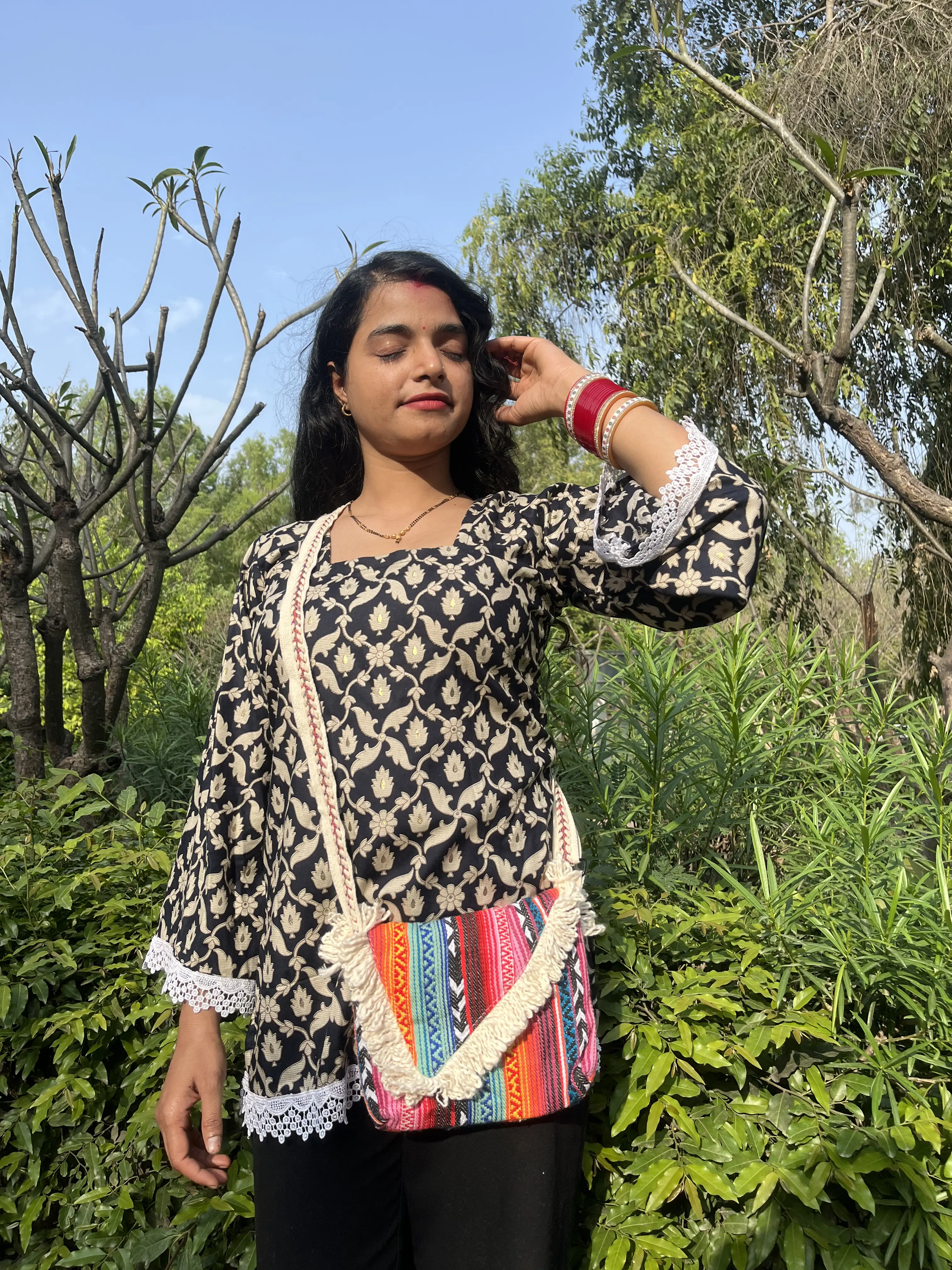 Hemp Clutch Bag India — artisanal hemp evening clutch with magnetic snap and wrist loop